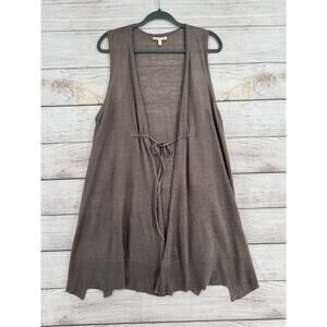 Eileen Fisher 100% Linen Sleeveless Tie Front Duster Sweater Vest Womens L Brown